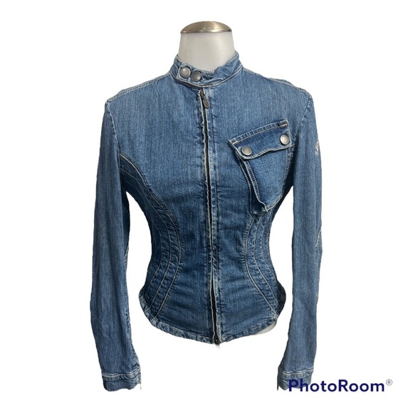 BELSTAFF Denim Moto Women’s Fitted Edgy Jean Jacket Y2K Denim XS-S - Picture 2 of 15